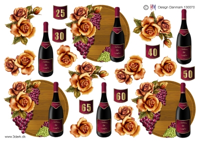 3D Rødvinsflasker med tal 30-65